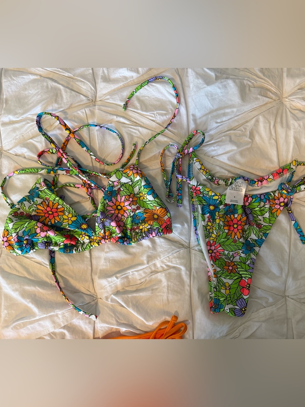wild fable Neon Floral Tie Bikini Set - Green, Pink, Orange, Blue